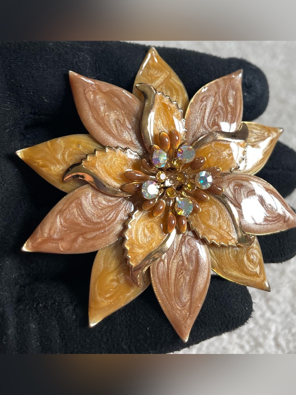 Gold and Peach Floral Statement Brooch
